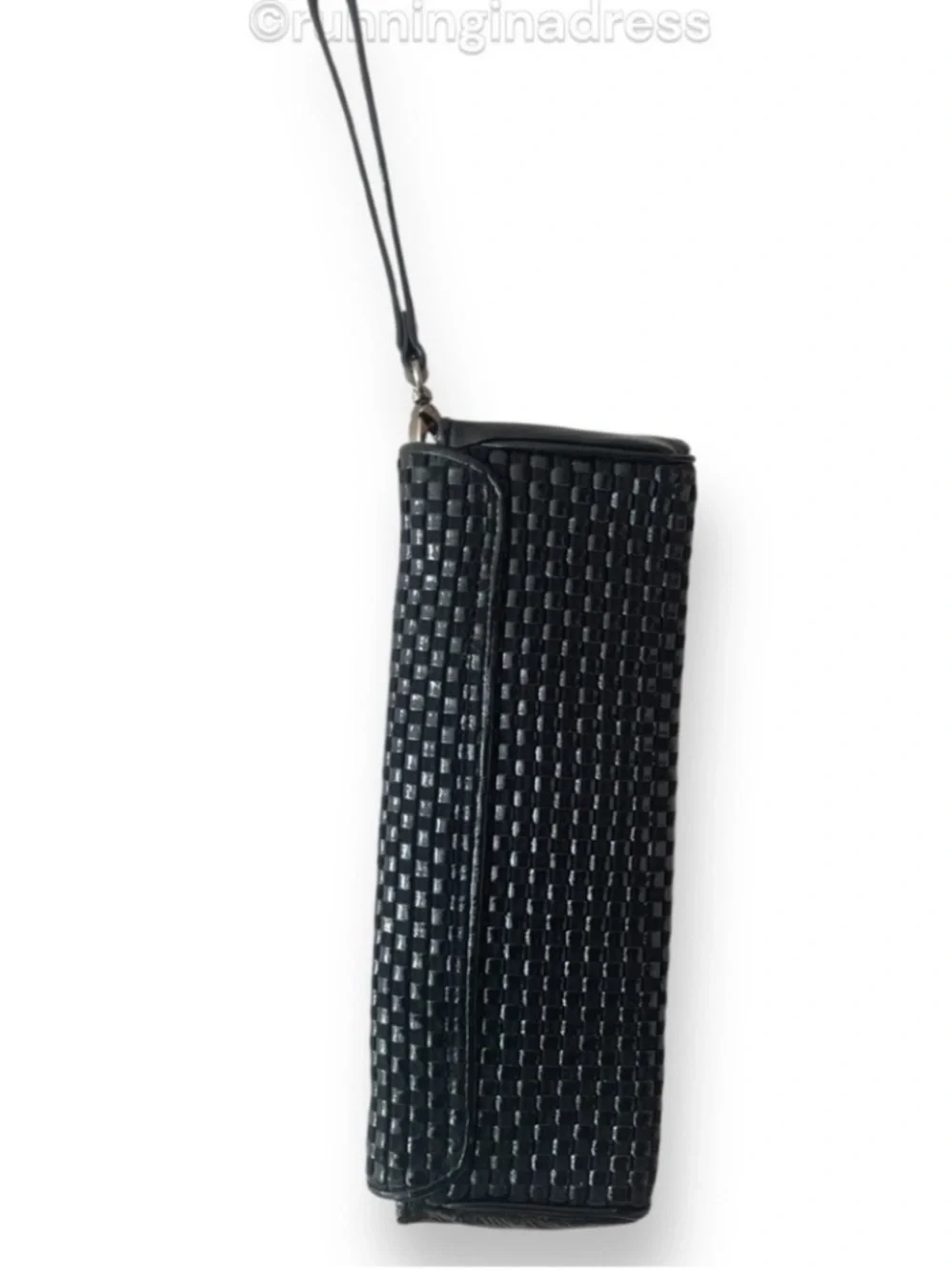 Vintage HOBO International Y2K Woven Patent Leather Clutch Wristlet Black Mint